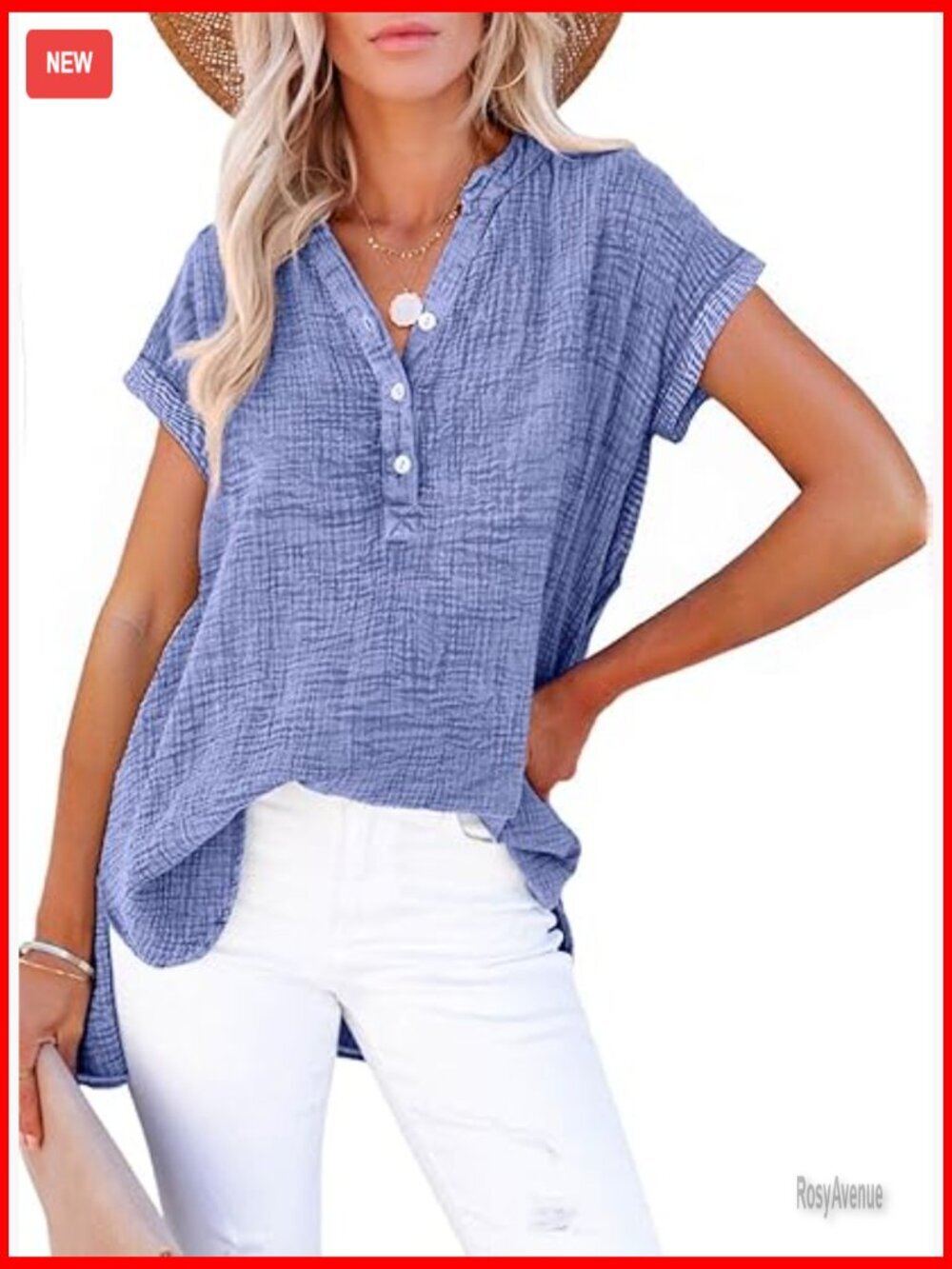 Boho Cotton Button Short Sleeve V Neck Blouse